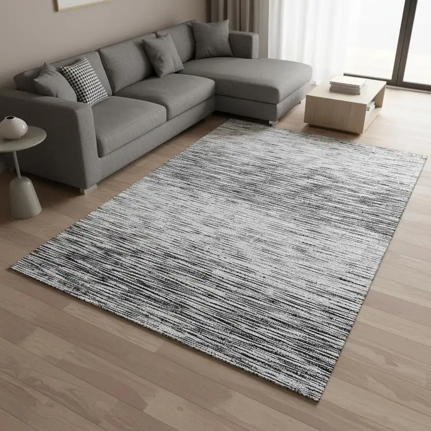 Gray And Silver Abstract Washable Area Rug With UV Protection Photo 2