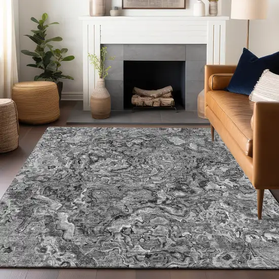 Gray And Silver Abstract Washable Area Rug With UV Protection Photo 6