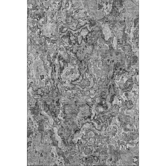 Gray And Silver Abstract Washable Area Rug With UV Protection Photo 1