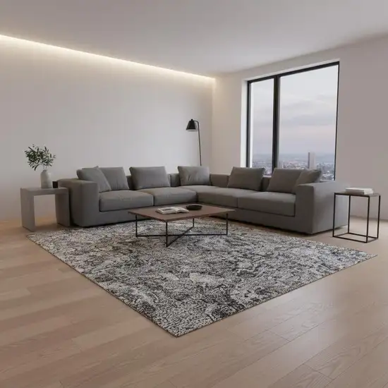 Gray And Silver Abstract Washable Area Rug With UV Protection Photo 2