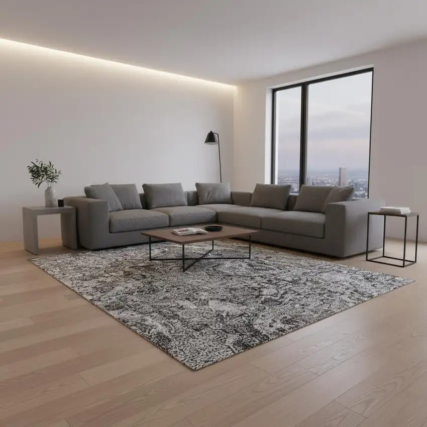 Gray And Silver Abstract Washable Area Rug With UV Protection Photo 2