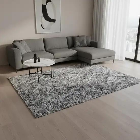 Gray And Silver Abstract Washable Area Rug With UV Protection Photo 2