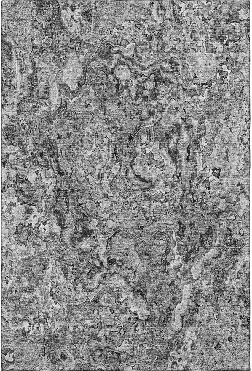 Gray And Silver Abstract Washable Area Rug With UV Protection Photo 4