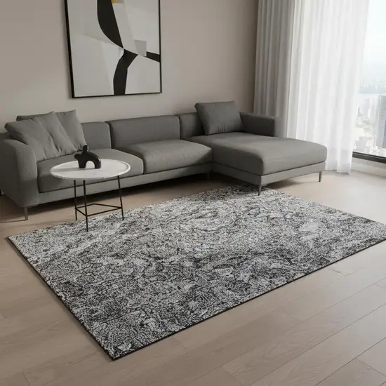 Gray And Silver Abstract Washable Area Rug With UV Protection Photo 2