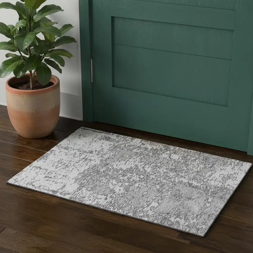 Gray And Silver Abstract Washable Area Rug With UV Protection Photo 1