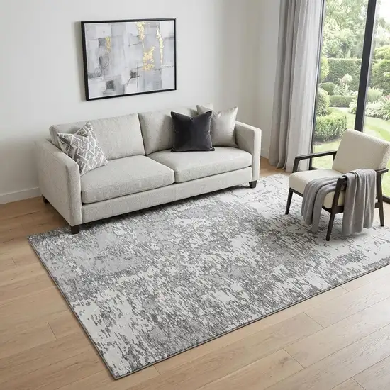 Gray And Silver Abstract Washable Area Rug With UV Protection Photo 1