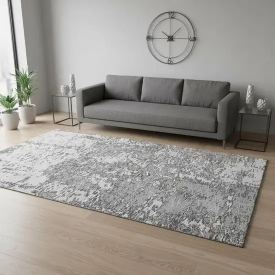 Gray And Silver Abstract Washable Area Rug With UV Protection Photo 2