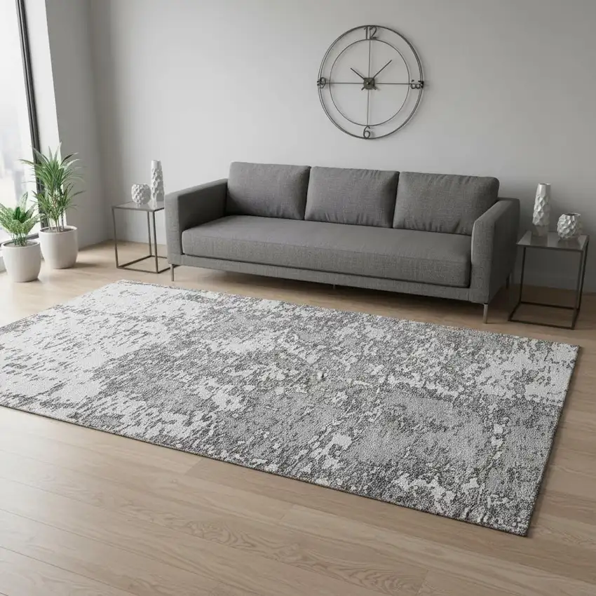Gray And Silver Abstract Washable Area Rug With UV Protection Photo 2
