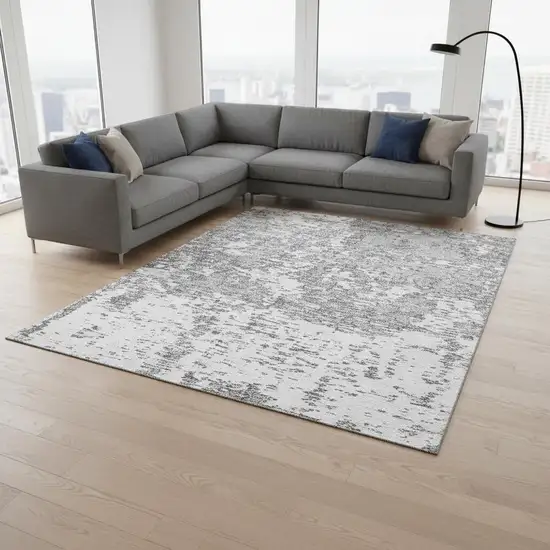 Gray And Silver Abstract Washable Area Rug With UV Protection Photo 2