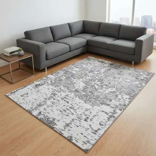 Gray And Silver Abstract Washable Area Rug With UV Protection Photo 2