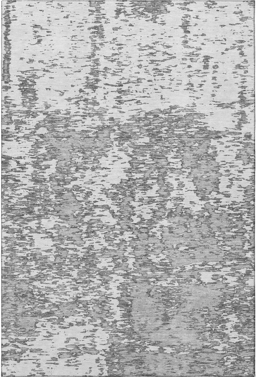 Gray And Silver Abstract Washable Area Rug With UV Protection Photo 3