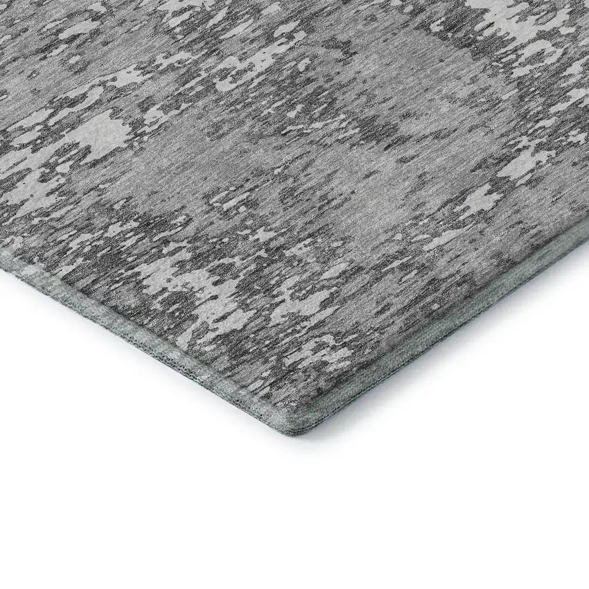 Gray And Silver Abstract Washable Area Rug With UV Protection Photo 7