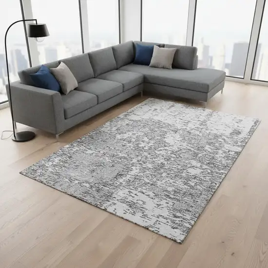Gray And Silver Abstract Washable Area Rug With UV Protection Photo 2