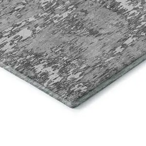 Photo of Gray And Silver Abstract Washable Area Rug With UV Protection