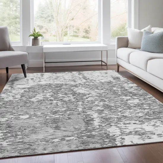 Gray And Silver Abstract Washable Area Rug With UV Protection Photo 4