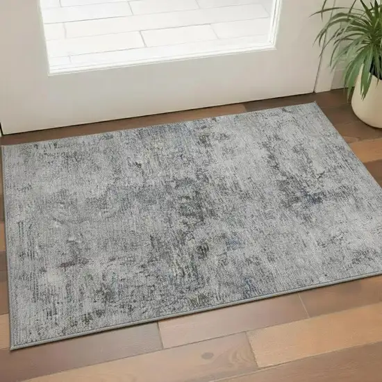 Gray And Silver Abstract Washable Area Rug With UV Protection Photo 2