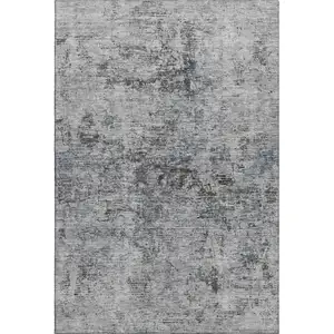 Photo of Gray And Silver Abstract Washable Area Rug With UV Protection