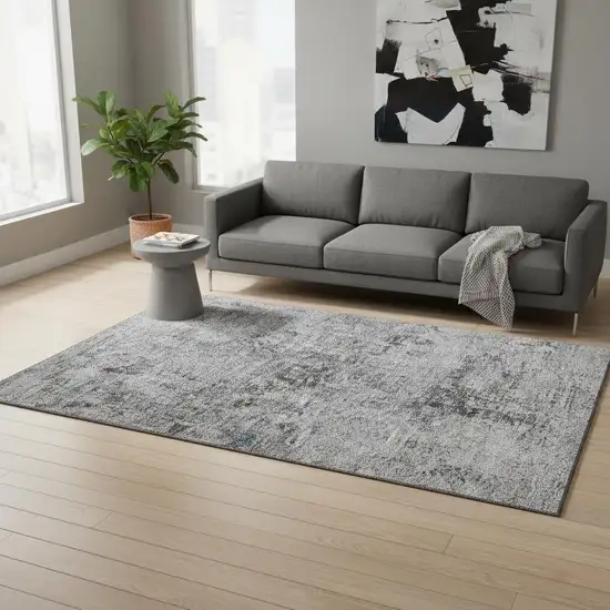 Gray And Silver Abstract Washable Area Rug With UV Protection Photo 2