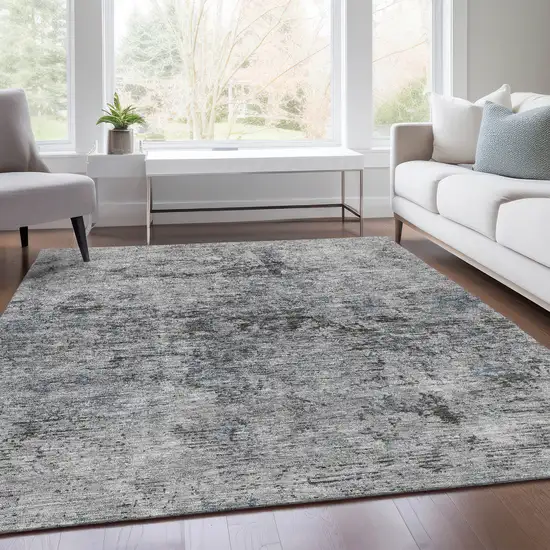 Gray And Silver Abstract Washable Area Rug With UV Protection Photo 5