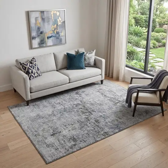 Gray And Silver Abstract Washable Area Rug With UV Protection Photo 1