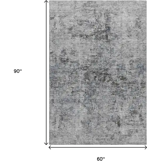 Gray And Silver Abstract Washable Area Rug With UV Protection Photo 8