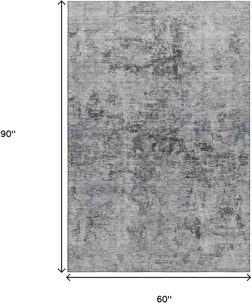 Gray And Silver Abstract Washable Area Rug With UV Protection Photo 8