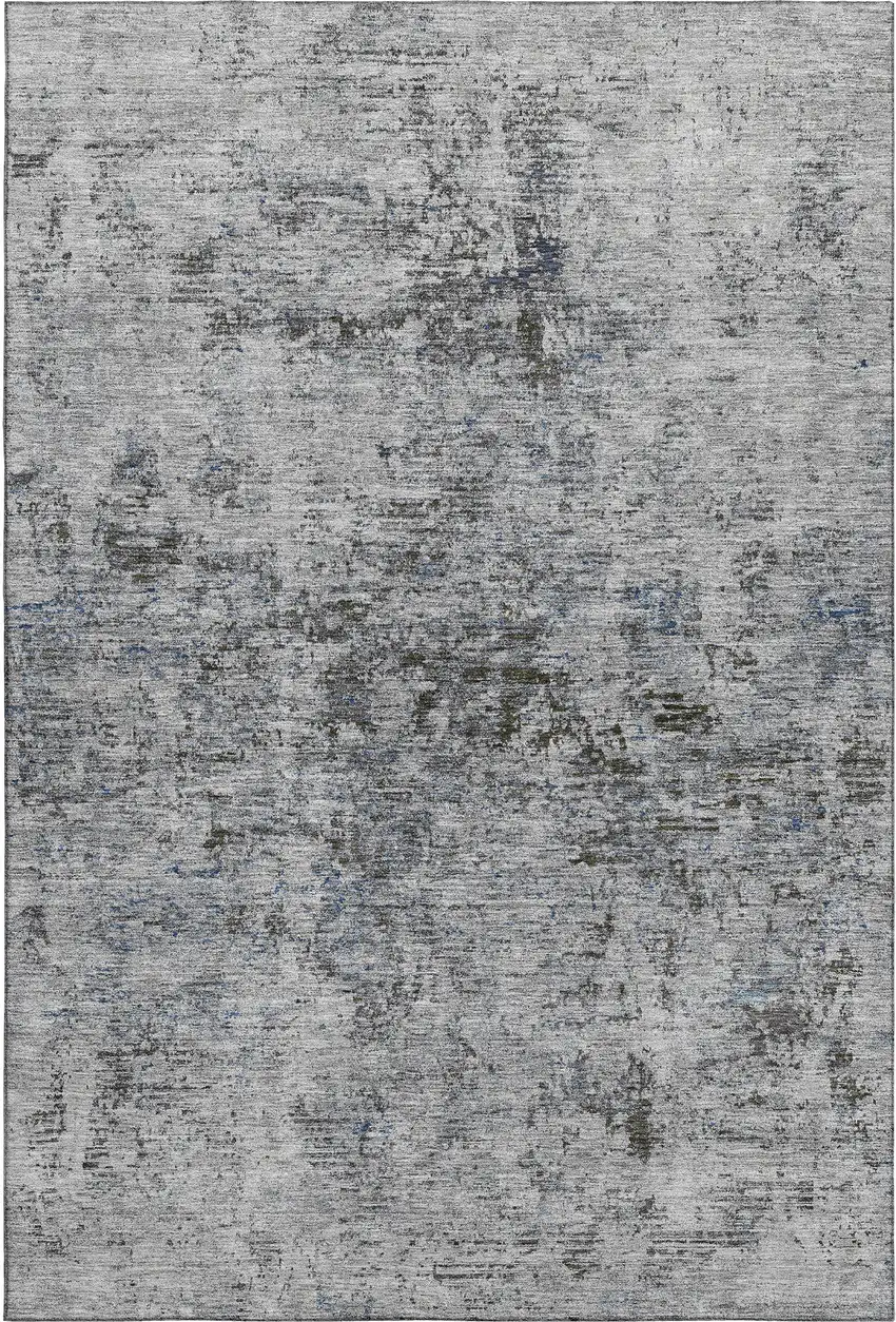 Gray And Silver Abstract Washable Area Rug With UV Protection Photo 1