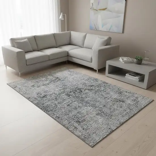 Gray And Silver Abstract Washable Area Rug With UV Protection Photo 2