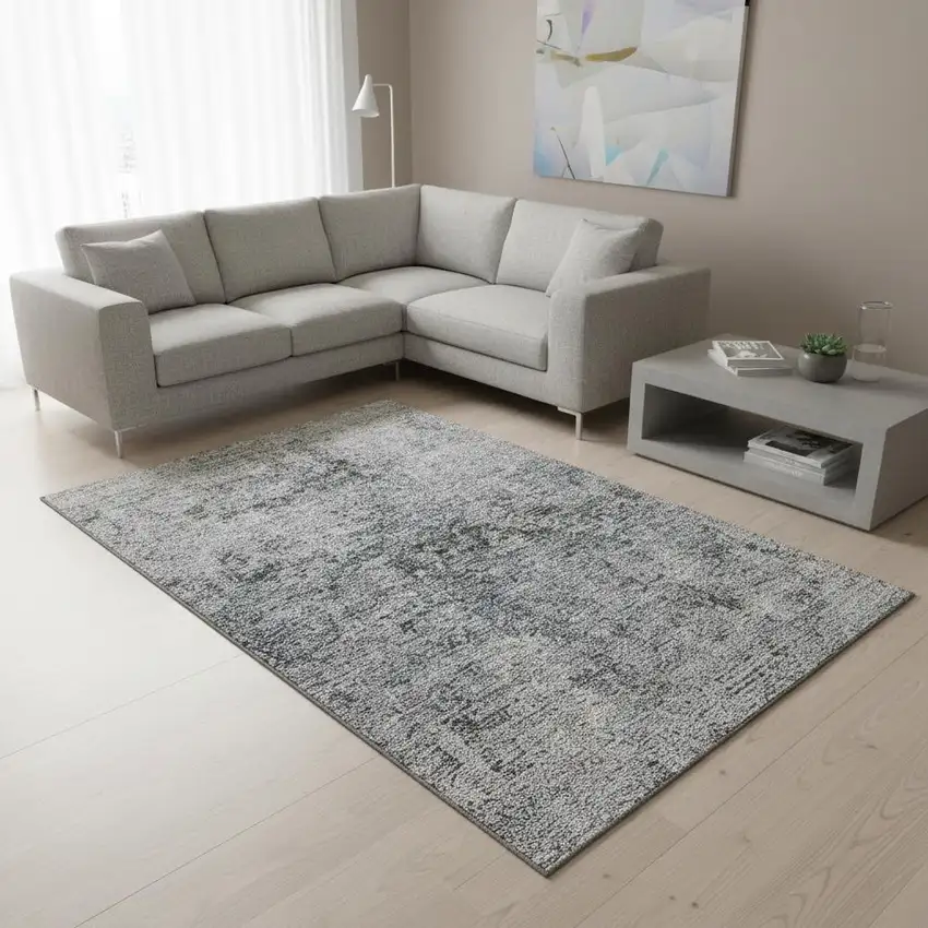 Gray And Silver Abstract Washable Area Rug With UV Protection Photo 2