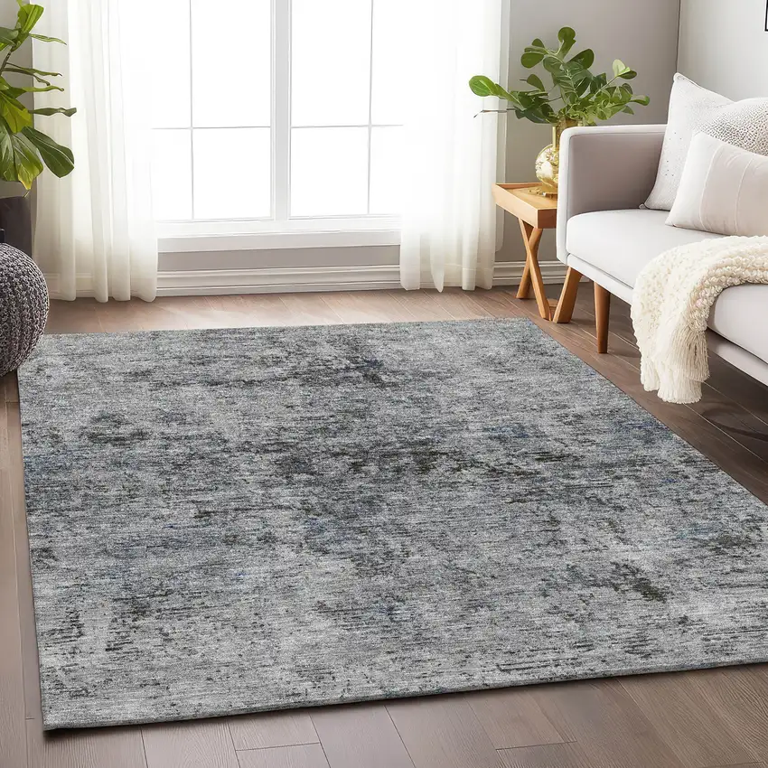 Gray And Silver Abstract Washable Area Rug With UV Protection Photo 5