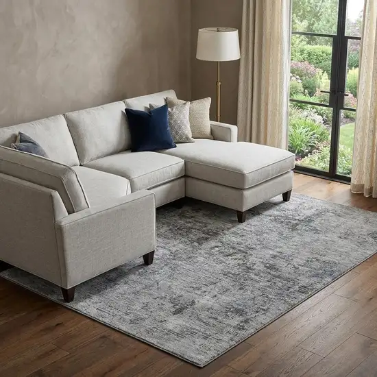 Gray And Silver Abstract Washable Area Rug With UV Protection Photo 1