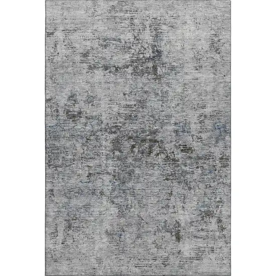 Gray And Silver Abstract Washable Area Rug With UV Protection Photo 1