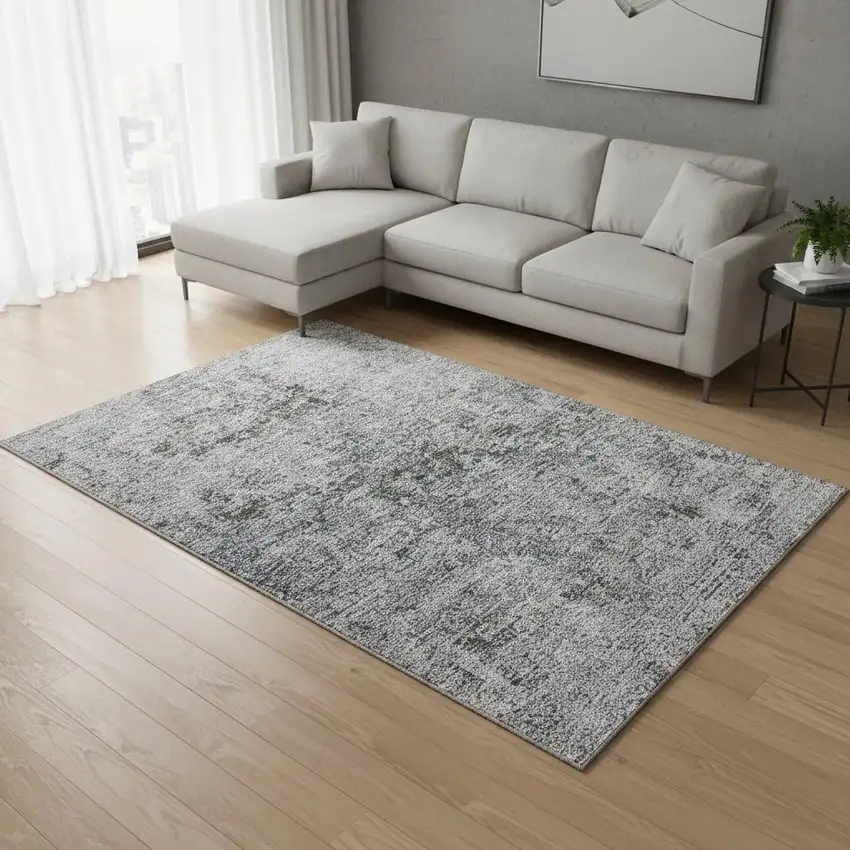 Gray And Silver Abstract Washable Area Rug With UV Protection Photo 2