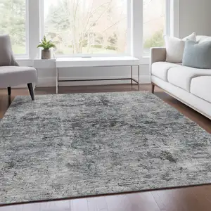 Photo of Gray And Silver Abstract Washable Area Rug With UV Protection