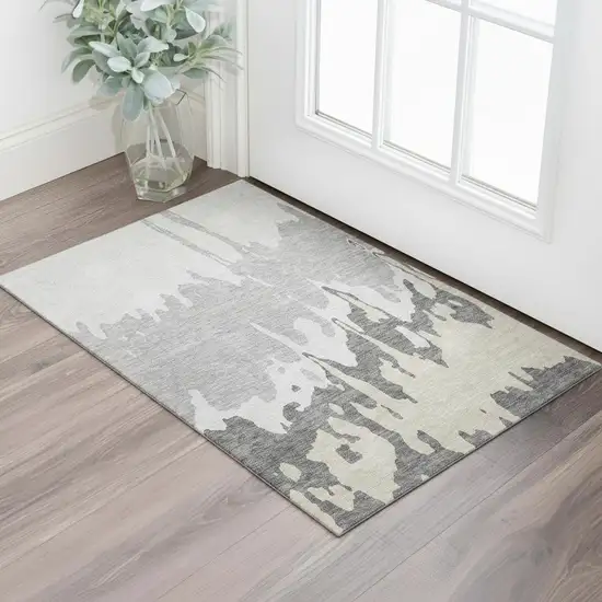 Gray And Silver Abstract Washable Area Rug With UV Protection Photo 2