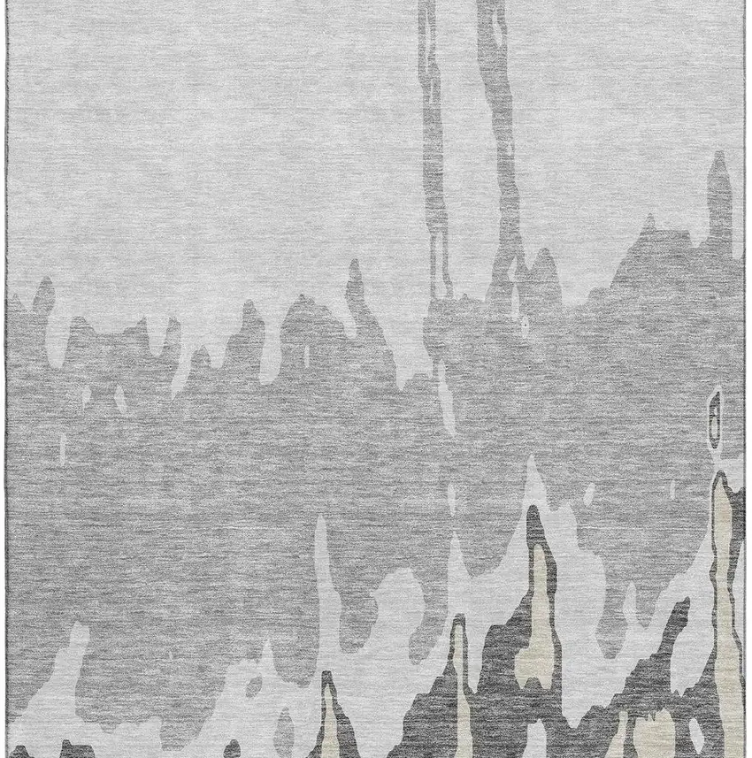 Gray And Silver Abstract Washable Area Rug With UV Protection Photo 3