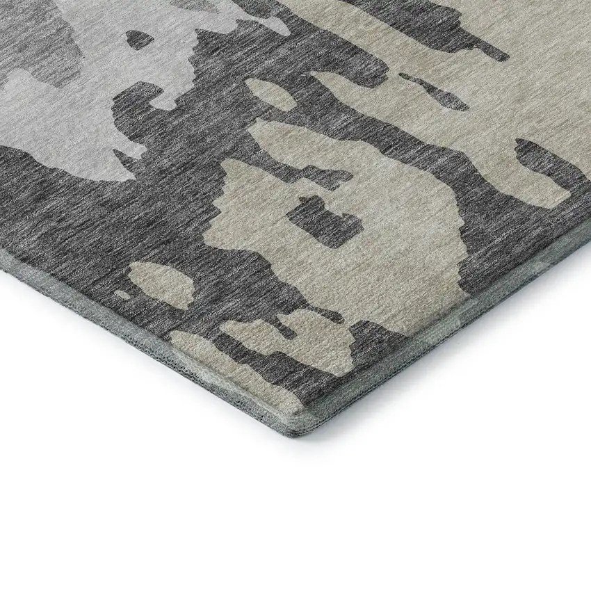 Gray And Silver Abstract Washable Area Rug With UV Protection Photo 7