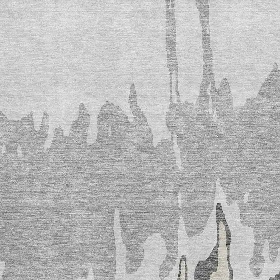Gray And Silver Abstract Washable Area Rug With UV Protection Photo 2