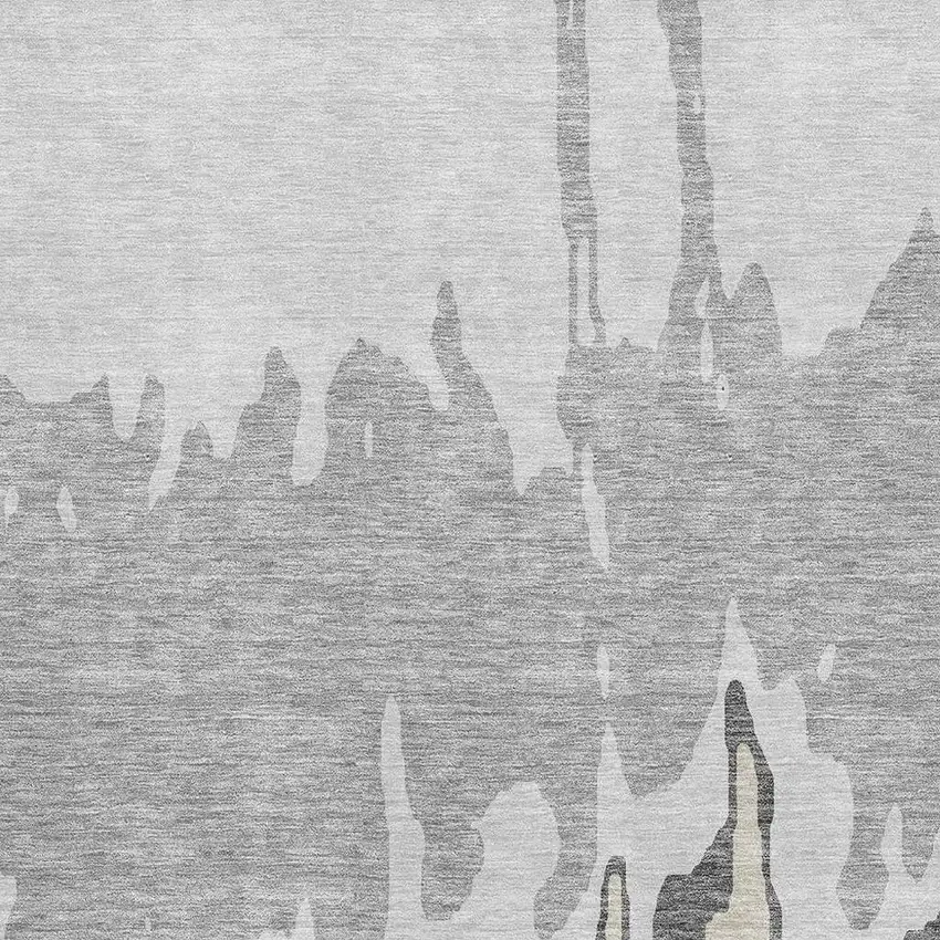 Gray And Silver Abstract Washable Area Rug With UV Protection Photo 2