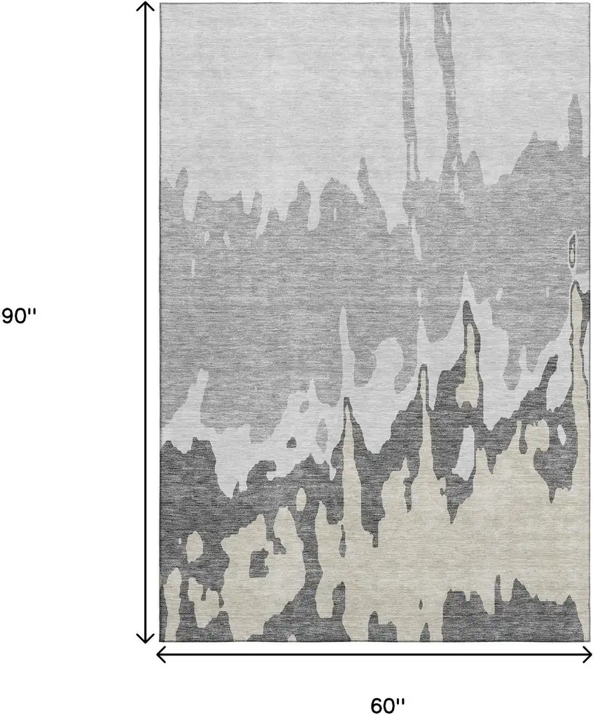Gray And Silver Abstract Washable Area Rug With UV Protection Photo 9