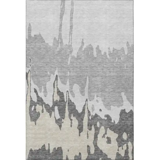 Gray And Silver Abstract Washable Area Rug With UV Protection Photo 3