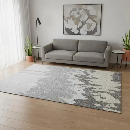 Gray And Silver Abstract Washable Area Rug With UV Protection Photo 2