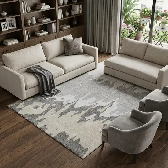 Gray And Silver Abstract Washable Area Rug With UV Protection Photo 1