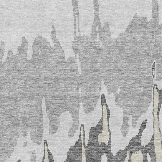 Gray And Silver Abstract Washable Area Rug With UV Protection Photo 2