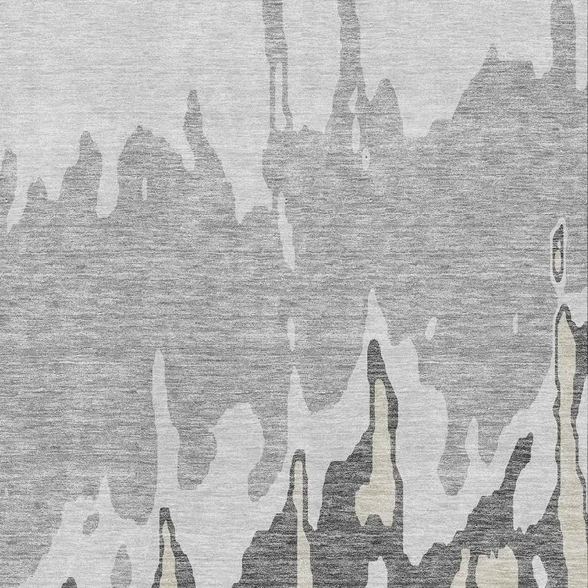 Gray And Silver Abstract Washable Area Rug With UV Protection Photo 2