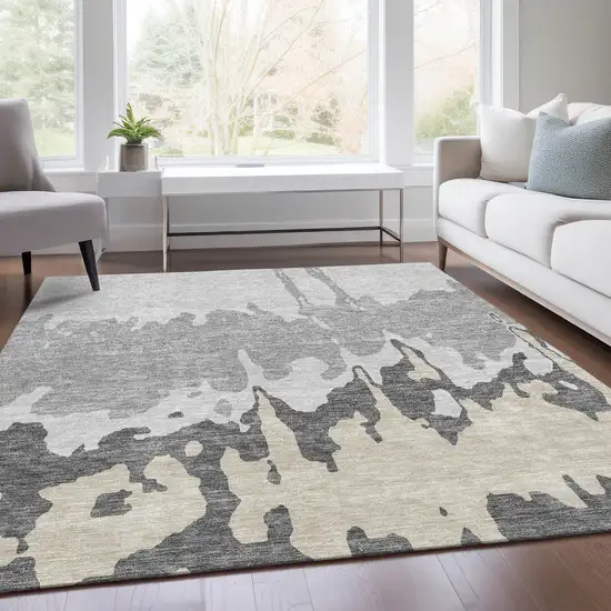 Gray And Silver Abstract Washable Area Rug With UV Protection Photo 5