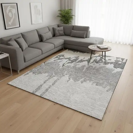 Gray And Silver Abstract Washable Area Rug With UV Protection Photo 2