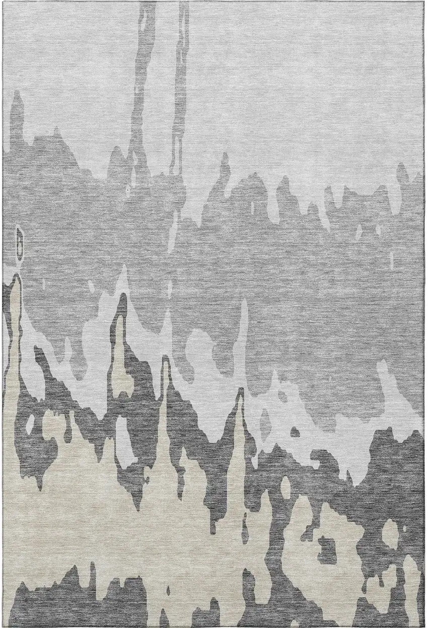 Gray And Silver Abstract Washable Area Rug With UV Protection Photo 3