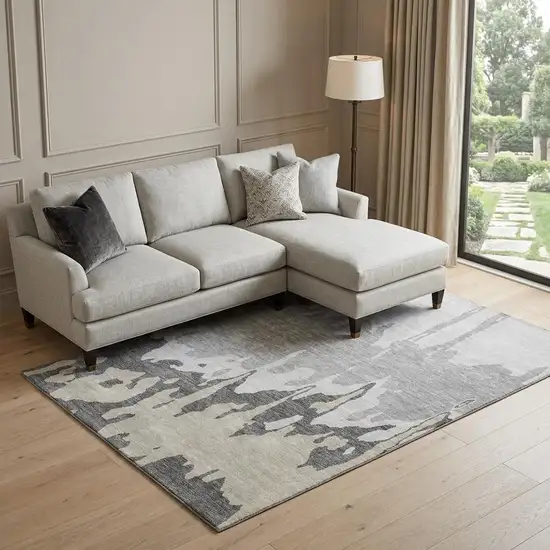 Gray And Silver Abstract Washable Area Rug With UV Protection Photo 1