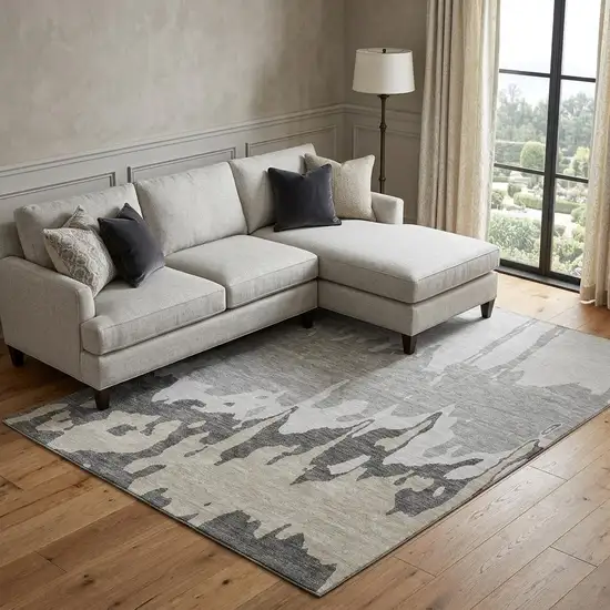 Gray And Silver Abstract Washable Area Rug With UV Protection Photo 1